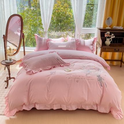 （总）星尚家纺 2024新款全棉水洗棉韩版花边绣花纯棉四件套-馥郁