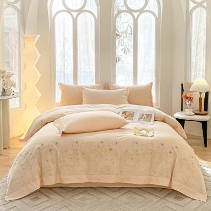 91家纺网 家纺一手货源 找家纺 苏美 2024新款全棉刺绣四件套安娜系列 安娜-米黄