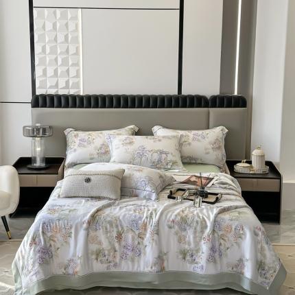 91家纺网 家纺一手货源 找家纺 娇逸 2025新款天丝莫代尔镂空花边印花夏被夏凉被（第三批） 庄园-绿