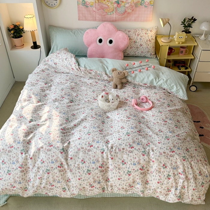 91家纺网 家纺一手货源 找家纺 昔可 2024新款全棉小清新印花四件套 春日小兔序曲