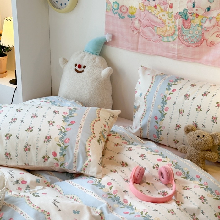 91家纺网 家纺一手货源 找家纺 昔可 2024新款全棉小清新印花四件套 复古花花兔