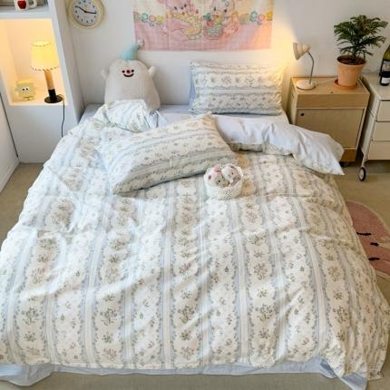 昔可 2024新款全棉小清新印花四件套 蓝色仙仙花