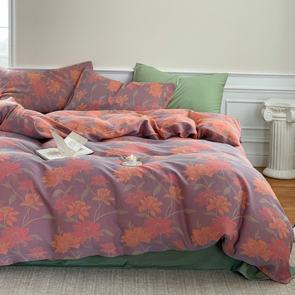 91家纺网 家纺一手货源 找家纺 （总）艾咪 新款法式复古风纯棉双层纱四件套色织提花（有单品售）