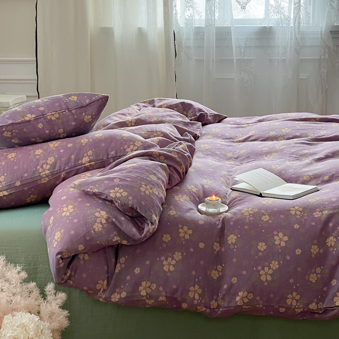 91家纺网 家纺一手货源 找家纺 艾咪 新款法式复古风纯棉双层纱布四件套（有单品售） 花语紫