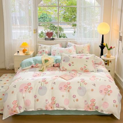 91家纺网 家纺一手货源 找家纺 简冠家纺 2023直播爆款北欧风亲肤植物羊绒磨毛四件套 锦绣园