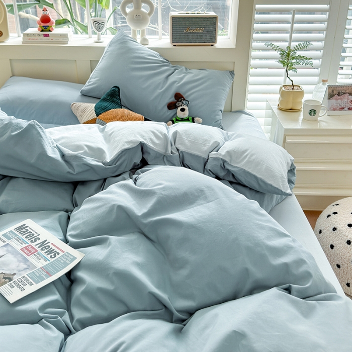 91家纺网 家纺一手货源 找家纺 沐芷2024纯色105g水洗磨毛床单四件套三件套被套---