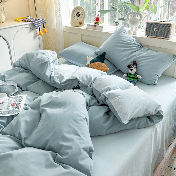 91家纺网 家纺一手货源 找家纺 沐芷2024纯色105g水洗磨毛床单四件套三件套被套---