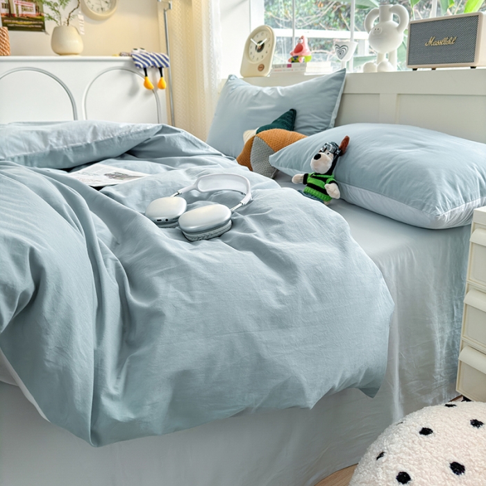 91家纺网 家纺一手货源 找家纺 沐芷2024纯色105g水洗磨毛床单四件套三件套被套---