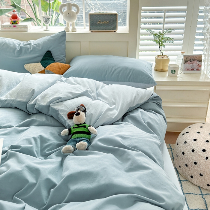 91家纺网 家纺一手货源 找家纺 沐芷2024纯色105g水洗磨毛床单四件套三件套被套---