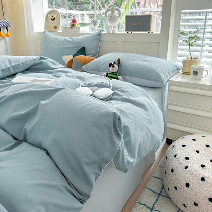 91家纺网 家纺一手货源 找家纺 沐芷2024纯色105g水洗磨毛床单四件套三件套被套---