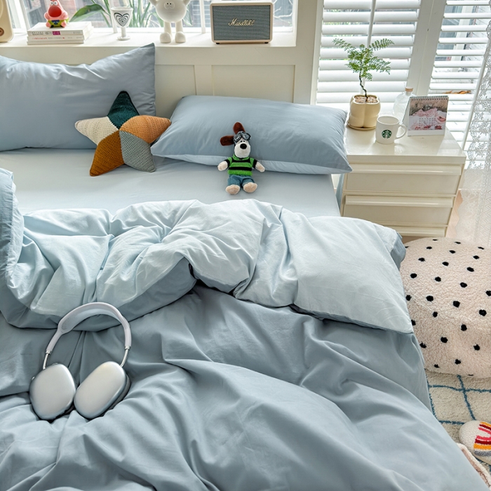 91家纺网 家纺一手货源 找家纺 沐芷2024纯色105g水洗磨毛床单四件套三件套被套---