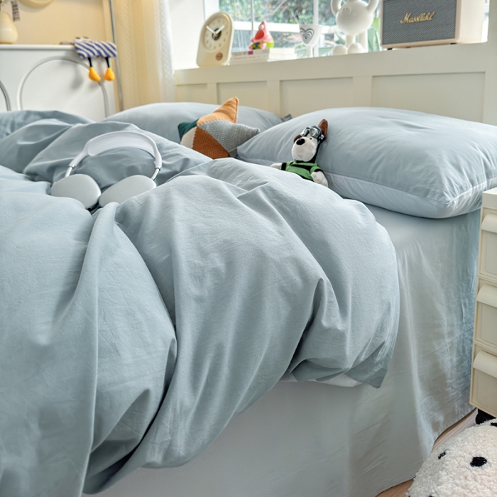 91家纺网 家纺一手货源 找家纺 沐芷2024纯色105g水洗磨毛床单四件套三件套被套---