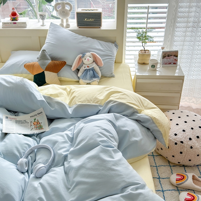 91家纺网 家纺一手货源 找家纺 沐芷2024纯色105g水洗磨毛床单四件套三件套被套---