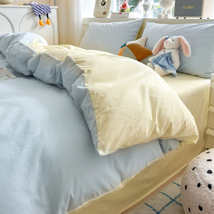 91家纺网 家纺一手货源 找家纺 沐芷2024纯色105g水洗磨毛床单四件套三件套被套---