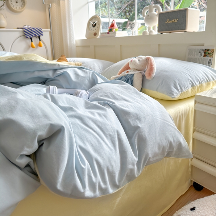 91家纺网 家纺一手货源 找家纺 沐芷2024纯色105g水洗磨毛床单四件套三件套被套---