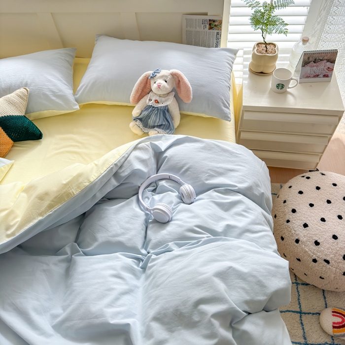 91家纺网 家纺一手货源 找家纺 沐芷2024纯色105g水洗磨毛床单四件套三件套被套---