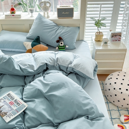 91家纺网 家纺一手货源 找家纺 （总）沐芷2024纯色105g水洗磨毛床单四件套三件套被套---