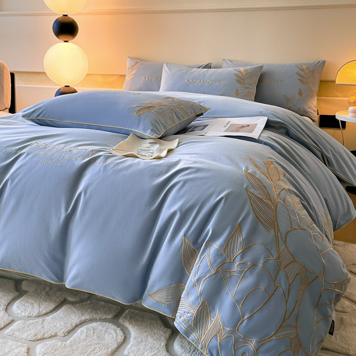 91家纺网 家纺一手货源 找家纺 爱妮菲 A类母婴级全棉磨毛四件套纯棉高精密刺绣长绒棉床上用品床笠款