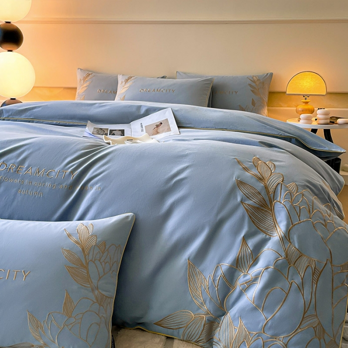 91家纺网 家纺一手货源 找家纺 爱妮菲 A类母婴级全棉磨毛四件套纯棉高精密刺绣长绒棉床上用品床笠款