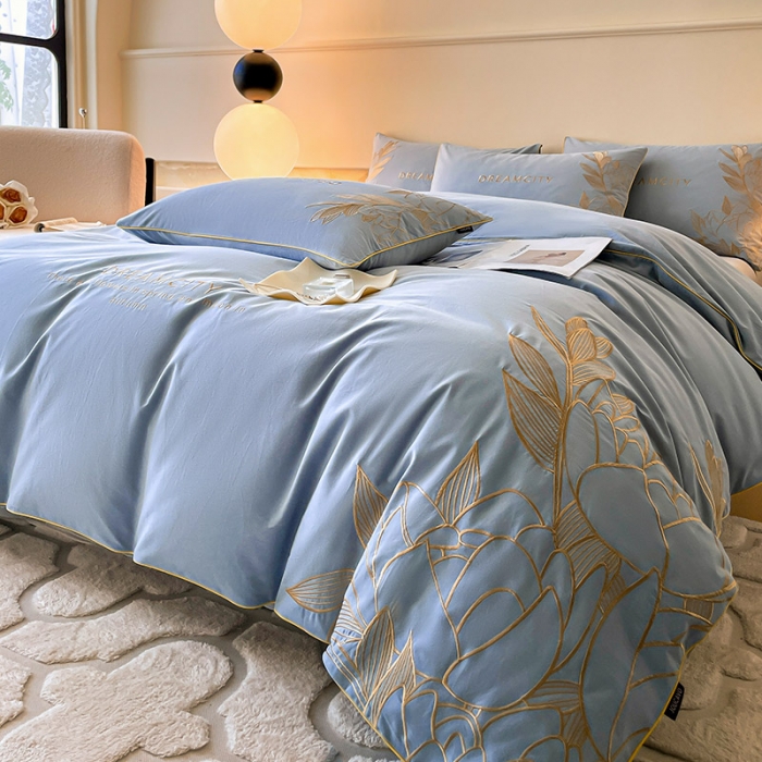 91家纺网 家纺一手货源 找家纺 爱妮菲 A类母婴级全棉磨毛四件套纯棉高精密刺绣长绒棉床上用品床笠款