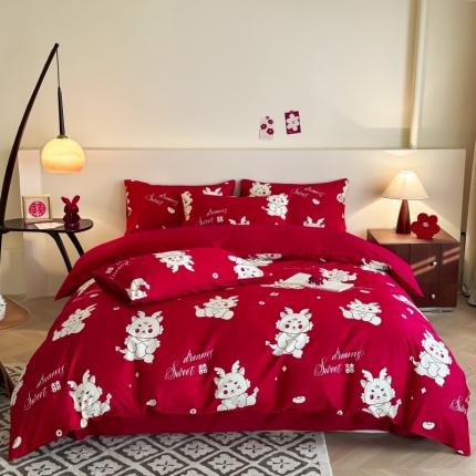 金麦 2024新款亲肤棉龙年婚庆印花四件套新婚燕尔