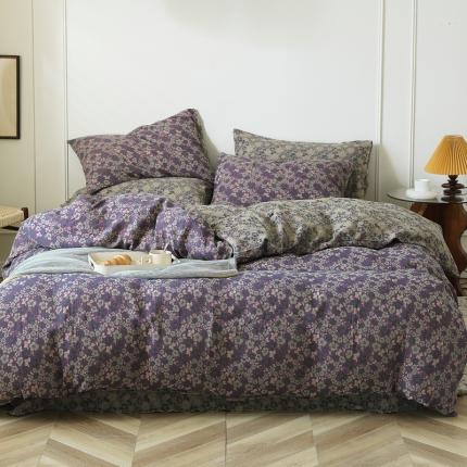 91家纺网 家纺一手货源 找家纺 2024新款法式复古风纯棉双层纱四件套色织提花（有单品售）花间物语