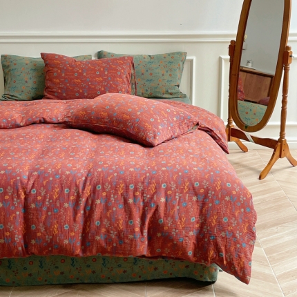 91家纺网 家纺一手货源 找家纺 （总）艾咪 新款法式复古风纯棉双层纱四件套色织提花（有单品售）