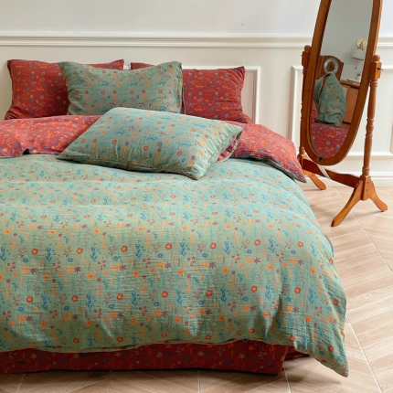 91家纺网 家纺一手货源 找家纺 （总）艾咪 新款法式复古风纯棉双层纱四件套色织提花（有单品售）