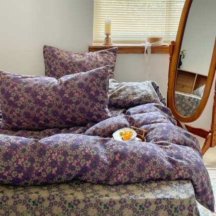 91家纺网 家纺一手货源 找家纺 （总）艾咪 新款法式复古风纯棉双层纱四件套色织提花（有单品售）