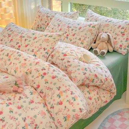 91家纺网 家纺一手货源 找家纺 （总）木子家纺 2024新款全棉双层纱春日印花四件套