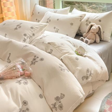 91家纺网 家纺一手货源 找家纺 （总）木子家纺 2024新款全棉双层纱春日印花四件套