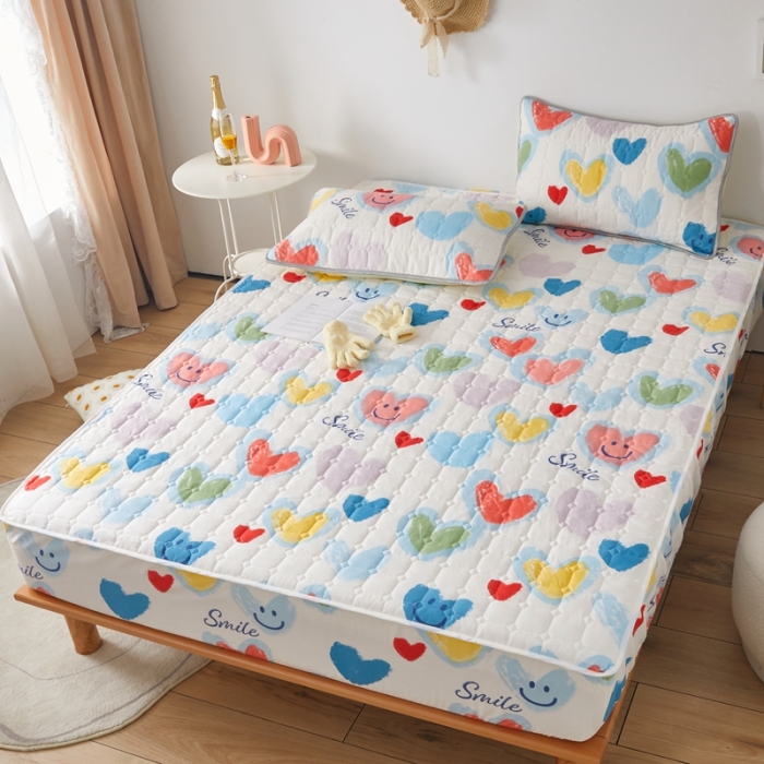 91家纺网 家纺一手货源 找家纺 舒居 2024新款亲肤棉夹棉防水床笠 彩虹微笑