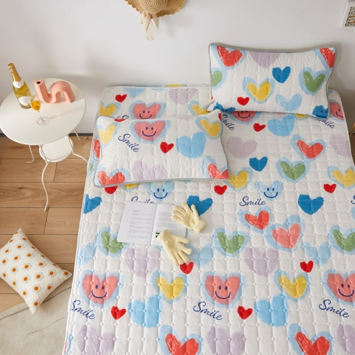 91家纺网 家纺一手货源 找家纺 舒居 2024新款亲肤棉夹棉防水床笠 彩虹微笑