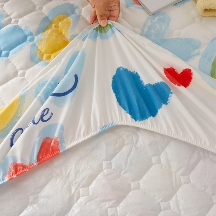 91家纺网 家纺一手货源 找家纺 舒居 2024新款亲肤棉夹棉防水床笠 彩虹微笑