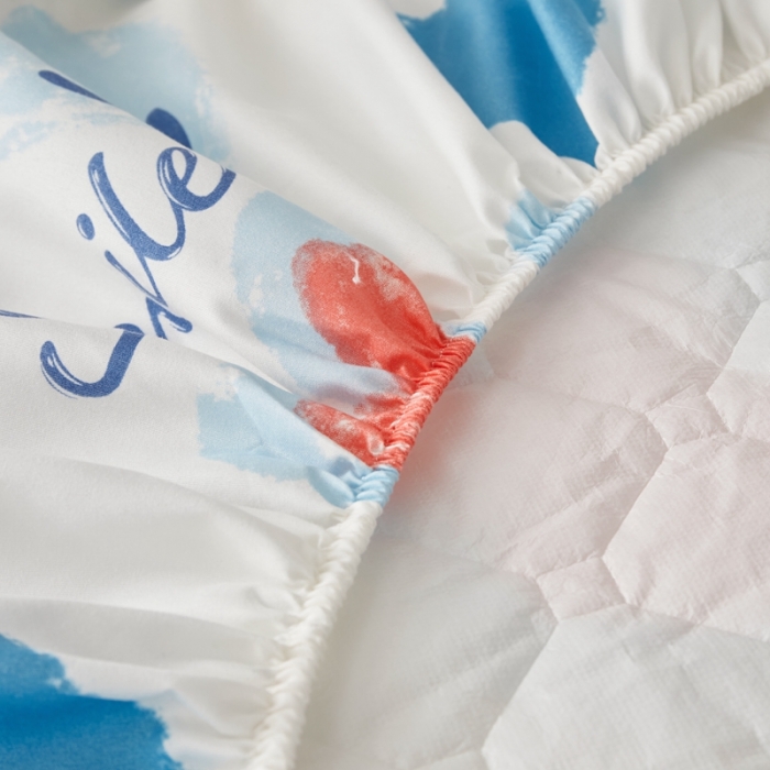 91家纺网 家纺一手货源 找家纺 舒居 2024新款亲肤棉夹棉防水床笠 彩虹微笑