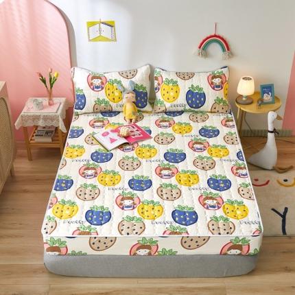 91家纺网 家纺一手货源 找家纺 舒居 2024新款亲肤棉夹棉防水床笠 草莓姑凉