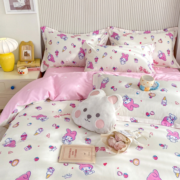 91家纺网 家纺一手货源 找家纺 锦润 2025新款三丽鸥正版授权系列印花全棉四件套草莓美乐蒂