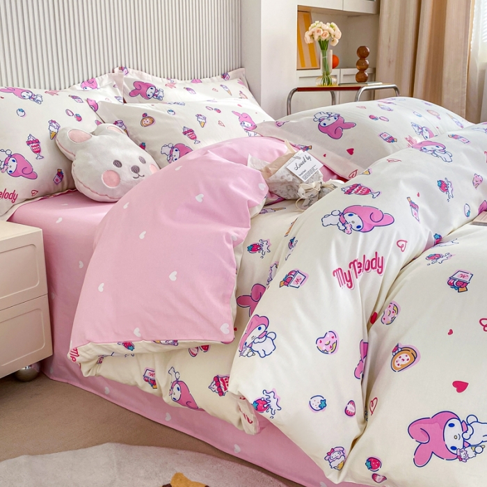 91家纺网 家纺一手货源 找家纺 锦润 2025新款三丽鸥正版授权系列印花全棉四件套草莓美乐蒂