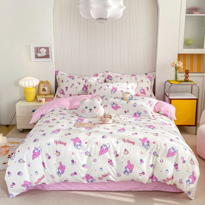 91家纺网 家纺一手货源 找家纺 锦润 2025新款三丽鸥正版授权系列印花全棉四件套草莓美乐蒂