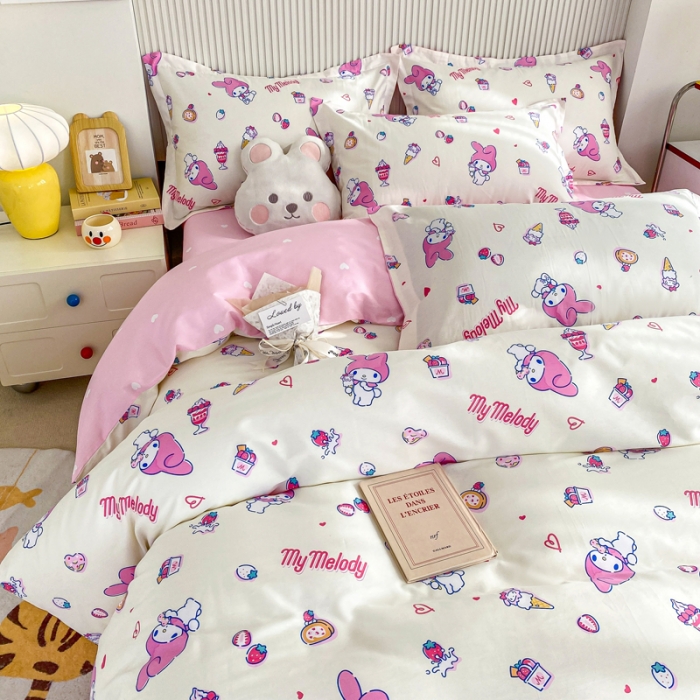 91家纺网 家纺一手货源 找家纺 锦润 2025新款三丽鸥正版授权系列印花全棉四件套草莓美乐蒂