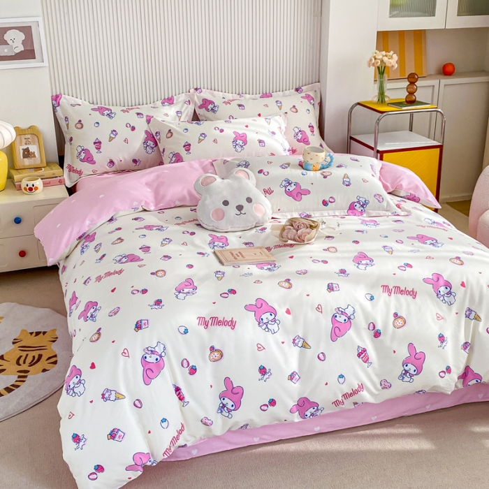 91家纺网 家纺一手货源 找家纺 锦润 2025新款三丽鸥正版授权系列印花全棉四件套草莓美乐蒂