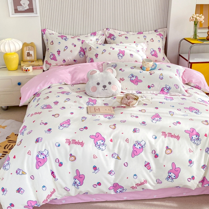 91家纺网 家纺一手货源 找家纺 锦润 2025新款三丽鸥正版授权系列印花全棉四件套草莓美乐蒂