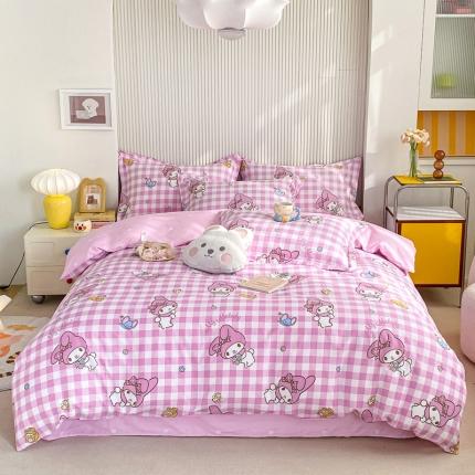 91家纺网 家纺一手货源 找家纺 锦润 2025新款三丽鸥正版授权系列印花全棉四件套粉格美乐蒂