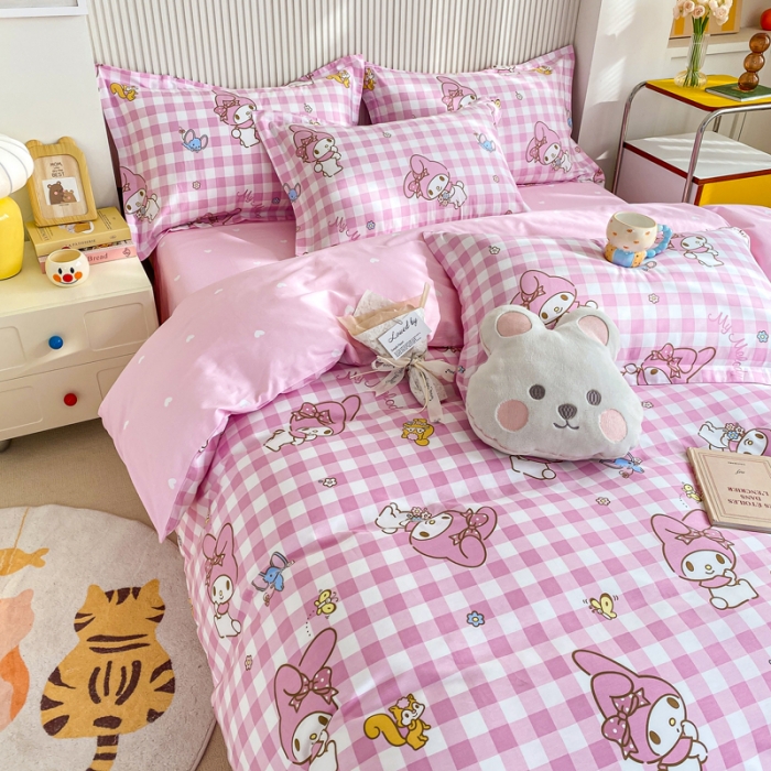 91家纺网 家纺一手货源 找家纺 锦润 2025新款三丽鸥正版授权系列印花全棉四件套粉格美乐蒂