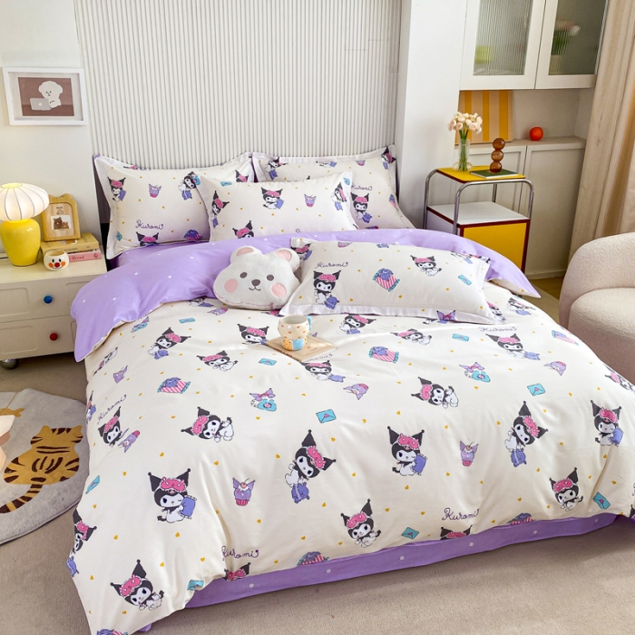 91家纺网 家纺一手货源 找家纺 锦润 2025新款三丽鸥正版授权系列印花全棉四件套库洛米伙伴