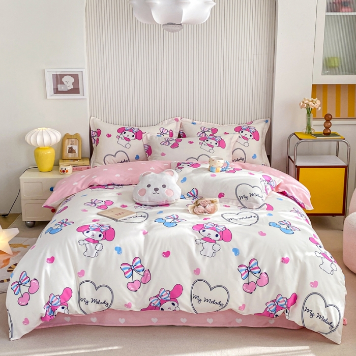 91家纺网 家纺一手货源 找家纺 锦润 2025新款三丽鸥正版授权系列印花全棉四件套樱桃美乐蒂