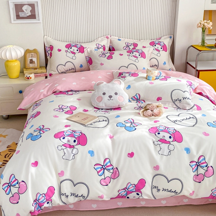 91家纺网 家纺一手货源 找家纺 锦润 2025新款三丽鸥正版授权系列印花全棉四件套樱桃美乐蒂