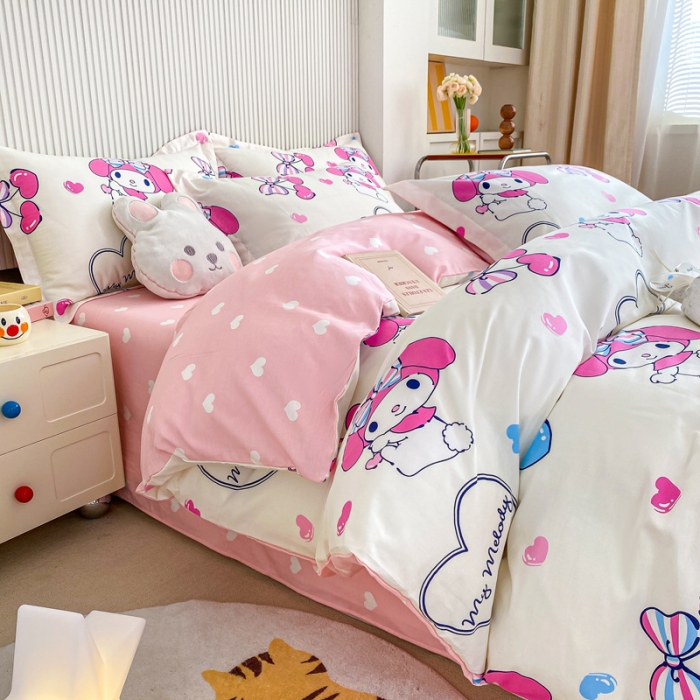 91家纺网 家纺一手货源 找家纺 锦润 2025新款三丽鸥正版授权系列印花全棉四件套樱桃美乐蒂