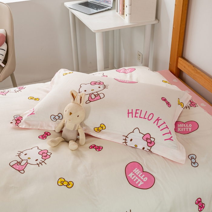 91家纺网 家纺一手货源 找家纺 锦润 2025新款三丽鸥系列印花学生三件套纯棉全棉三件套爱心KT猫