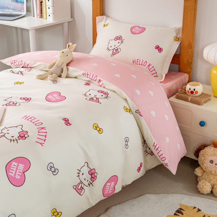 91家纺网 家纺一手货源 找家纺 锦润 2025新款三丽鸥系列印花学生三件套纯棉全棉三件套爱心KT猫